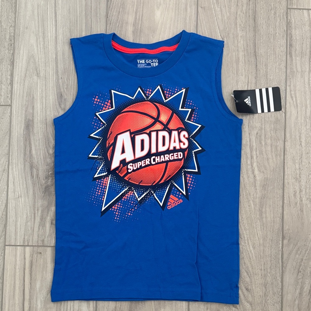 NWT Adidas Kids Blue Super Charged Basketball Tank Top Size Boys 7